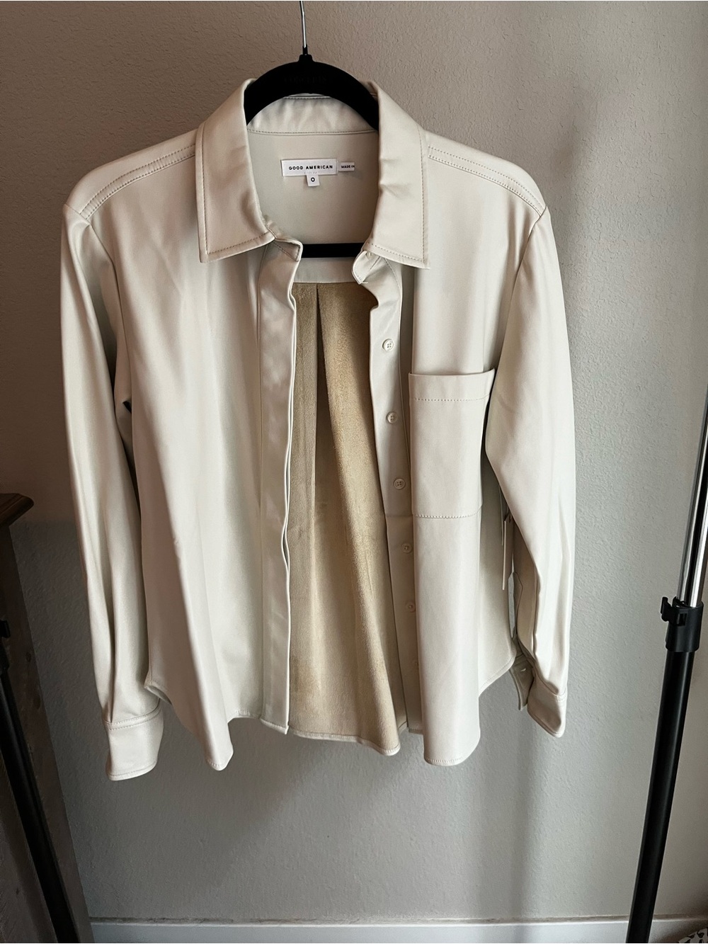Good American Off-White Button Front Jacket faux leather